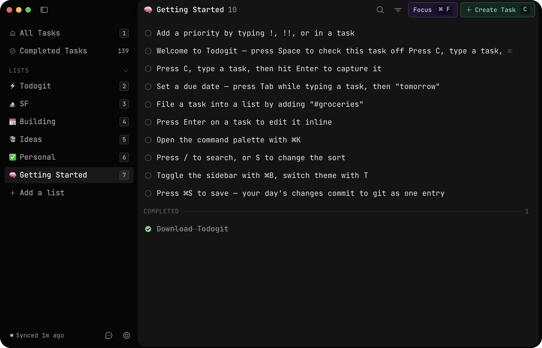 Todogit app — task list on macOS